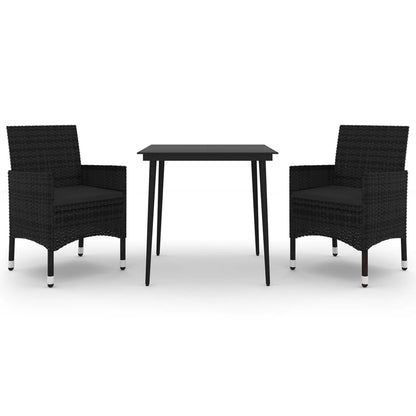 Garden Dining Set Black Poly Rattan, Steel, Glass Medium