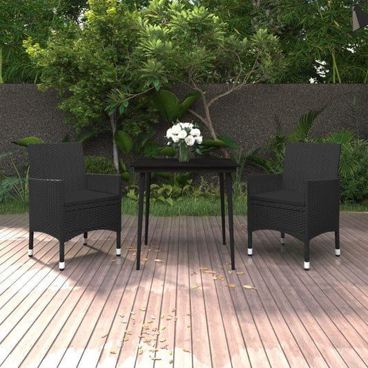 Garden Dining Set Black Poly Rattan, Steel, Glass Medium