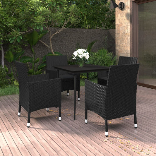 Garden Dining Set Black PE rattan, steel, glass Garden Dining Set