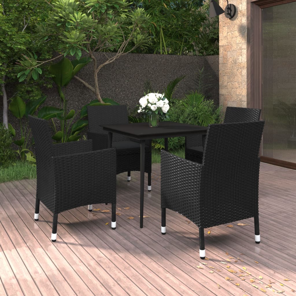 Garden Dining Set Black PE rattan, steel, glass Garden Dining Set