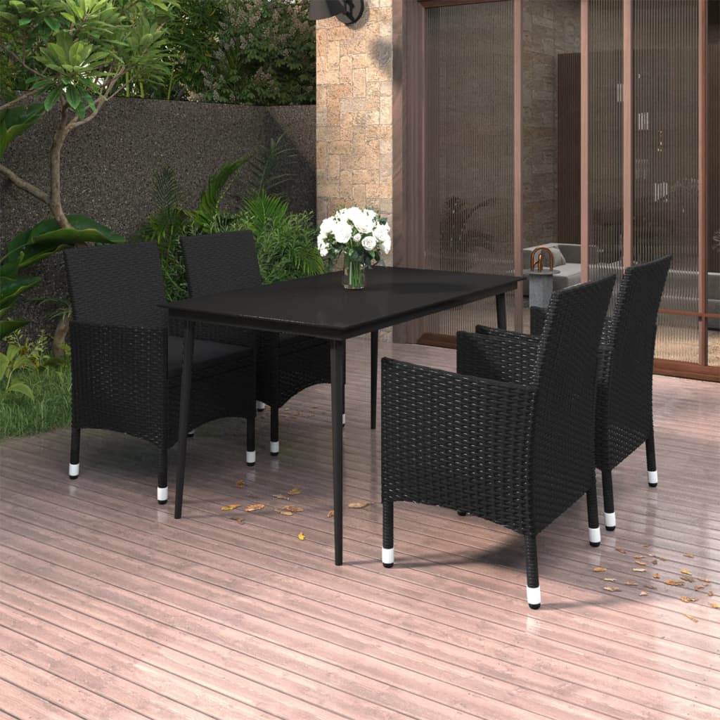 Garden Dining Set Black PE rattan, Steel, Glass Medium Seats Many