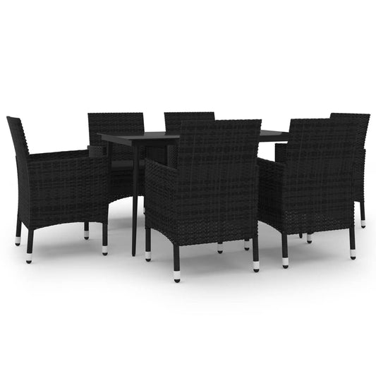 Garden Dining Set Black PE rattan, steel, glass Medium Seats Many