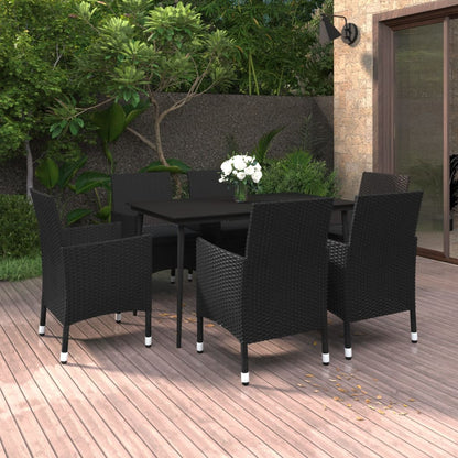 Garden Dining Set Black PE rattan, steel, glass Medium Seats Many