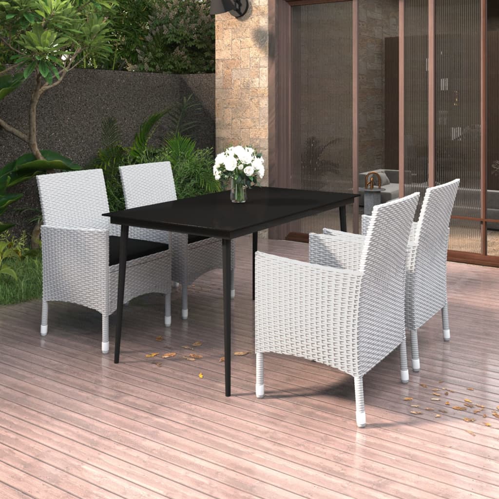 Garden Dining Set Table: Black, Chairs: White, Cushions: Black