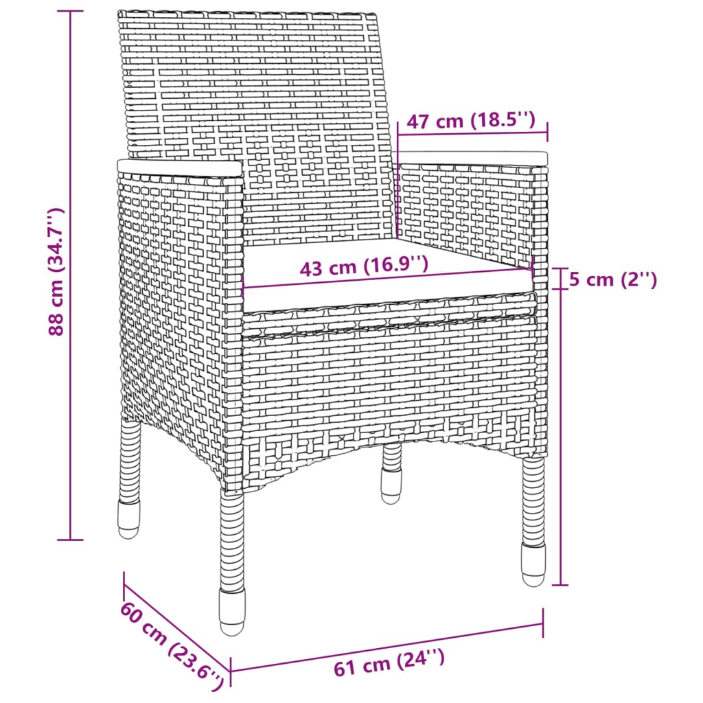 Garden Dining Set Table: Black, Chairs: Grey, Cushions: Dark Grey
