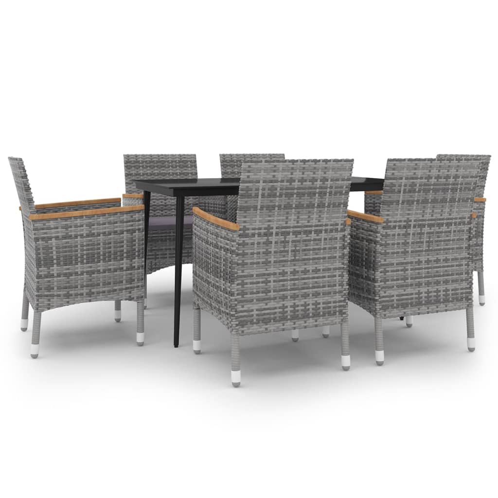 Garden Dining Set Poly rattan: Grey, Cushions: Dark grey, Table: Black