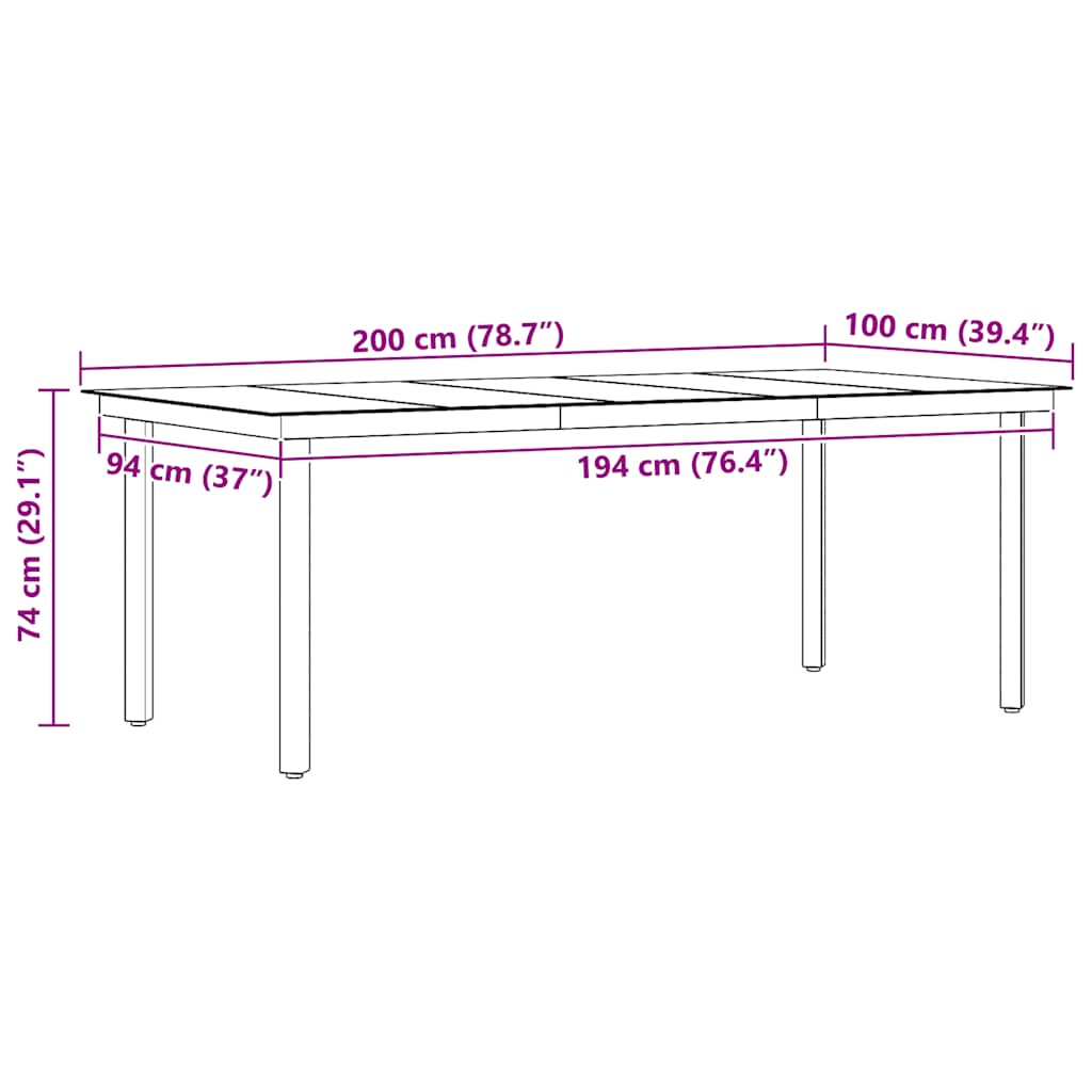 Garden Dining Table Black Powder-coated steel, glass