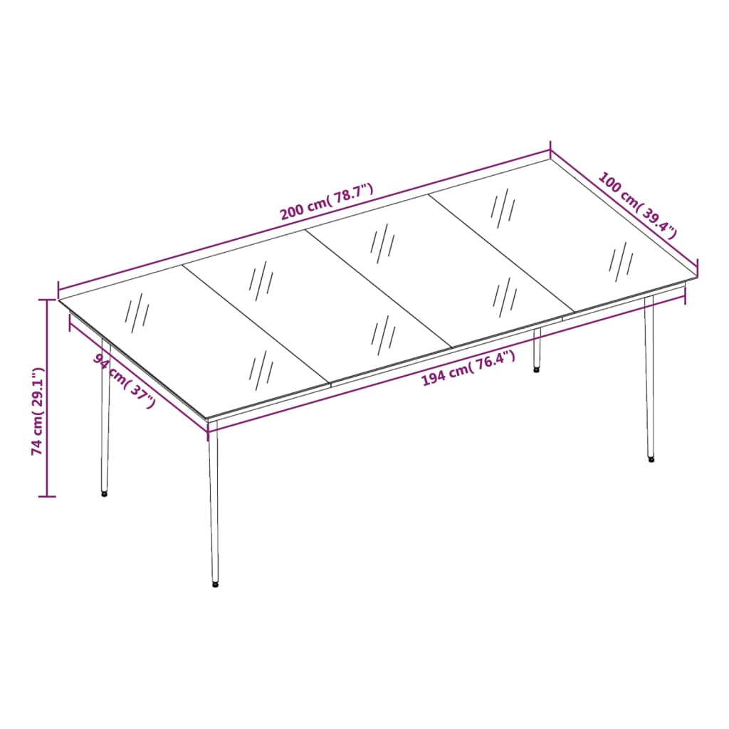Garden Dining Table Black Powder-coated steel, glass
