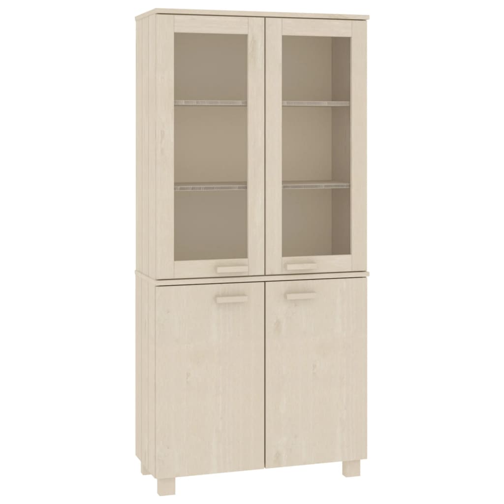 Highboard Set of 2 Honey brown Solid pine wood, MDF, glass Large