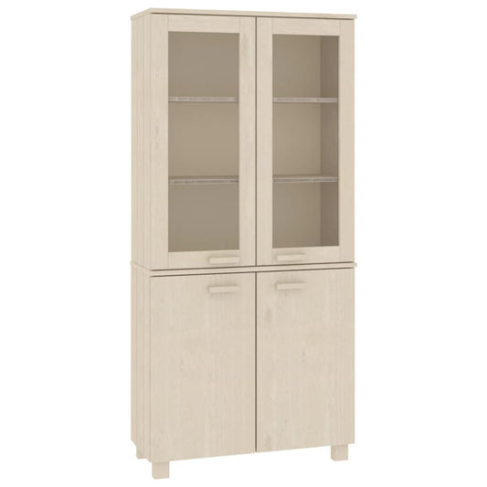 Highboard Set of 2 Honey brown Solid pine wood, MDF, glass Large