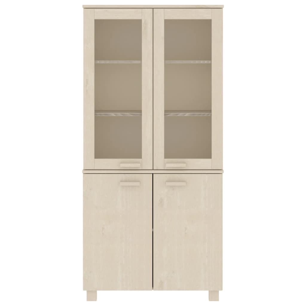 Highboard Set of 2 Honey brown Solid pine wood, MDF, glass Large