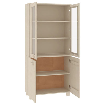 Highboard Set of 2 Honey brown Solid pine wood, MDF, glass Large