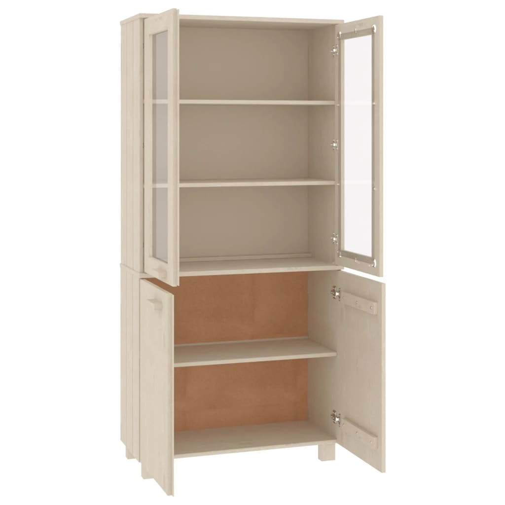 Highboard Set of 2 Honey brown Solid pine wood, MDF, glass Large