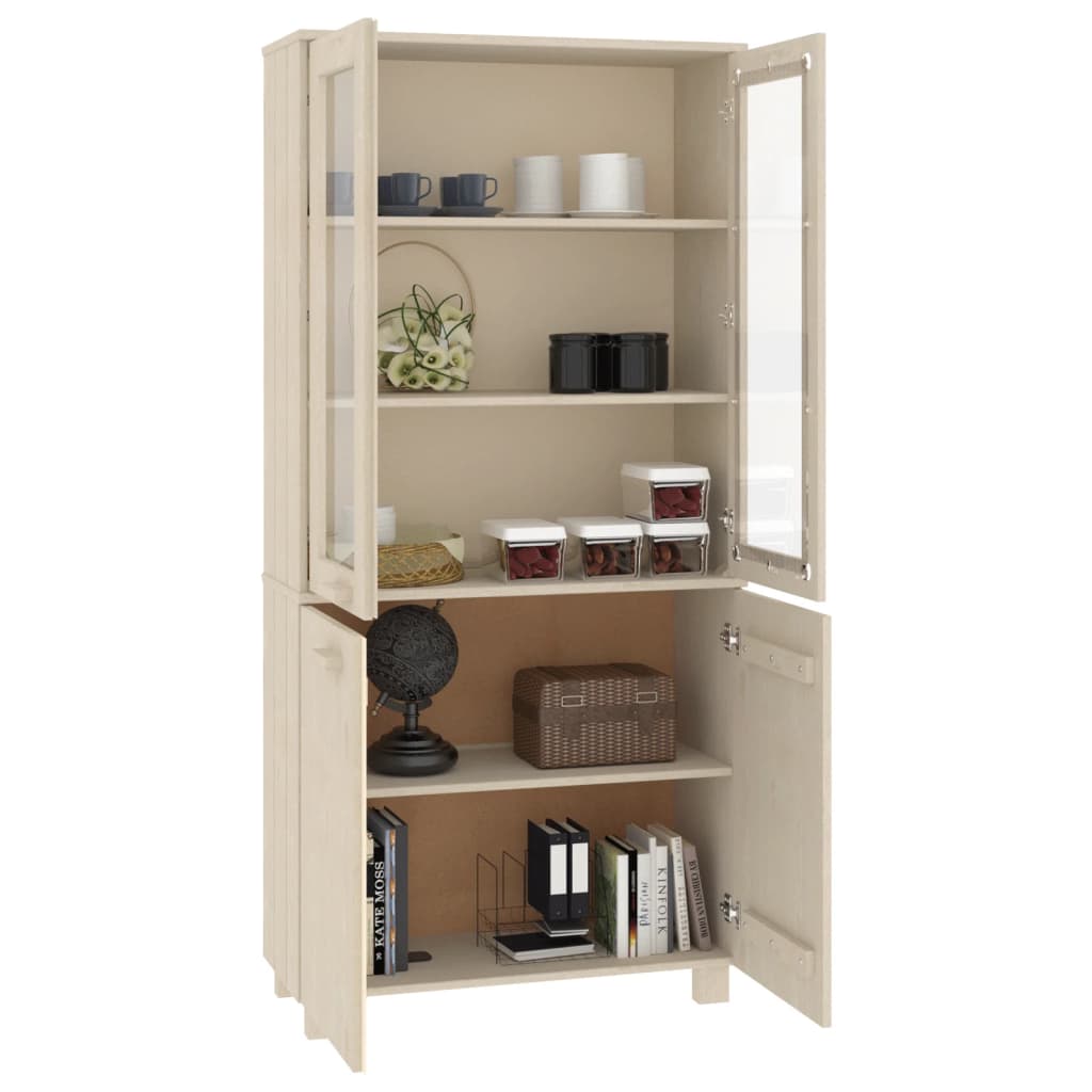 Highboard Set of 2 Honey brown Solid pine wood, MDF, glass Large