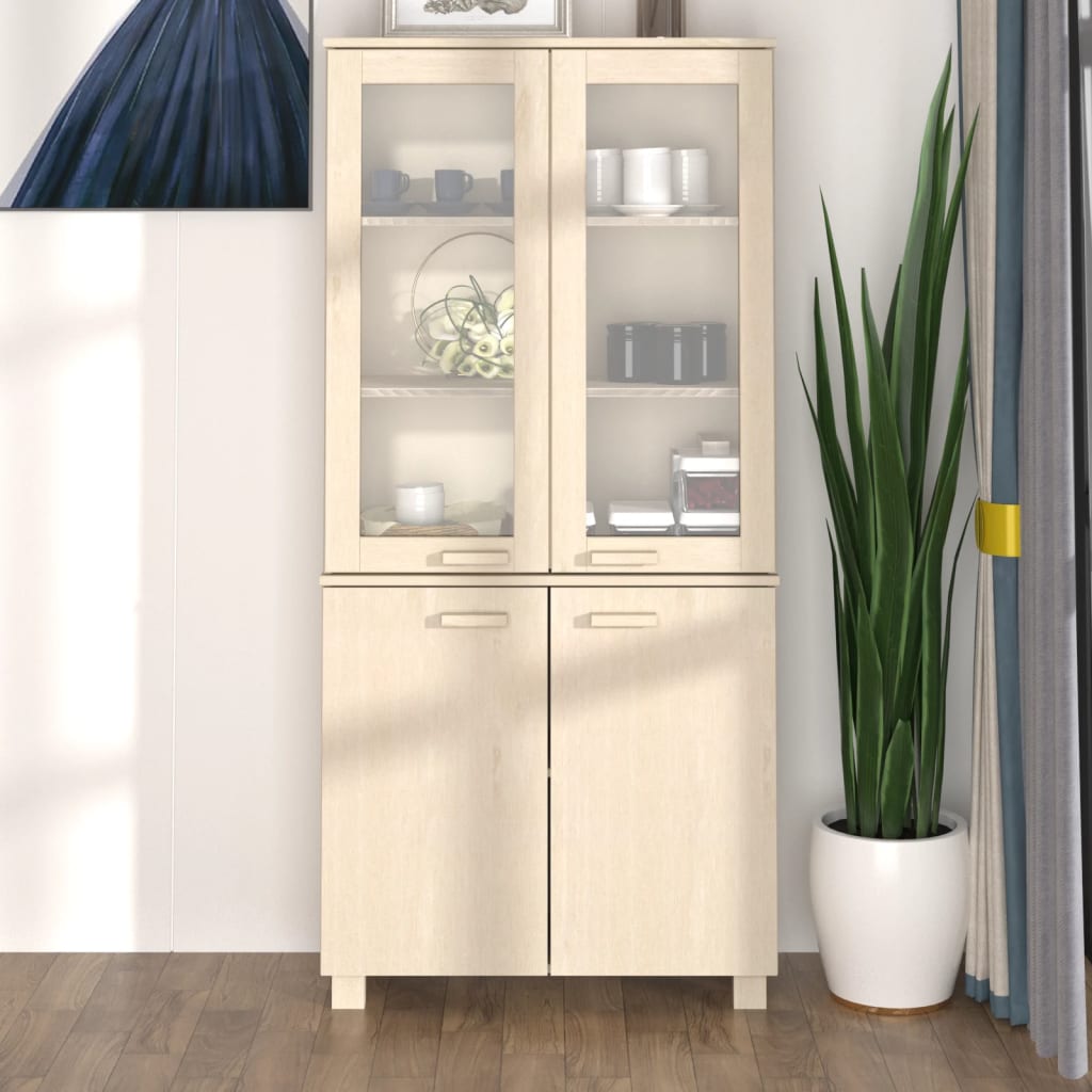 Highboard Set of 2 Honey brown Solid pine wood, MDF, glass Large