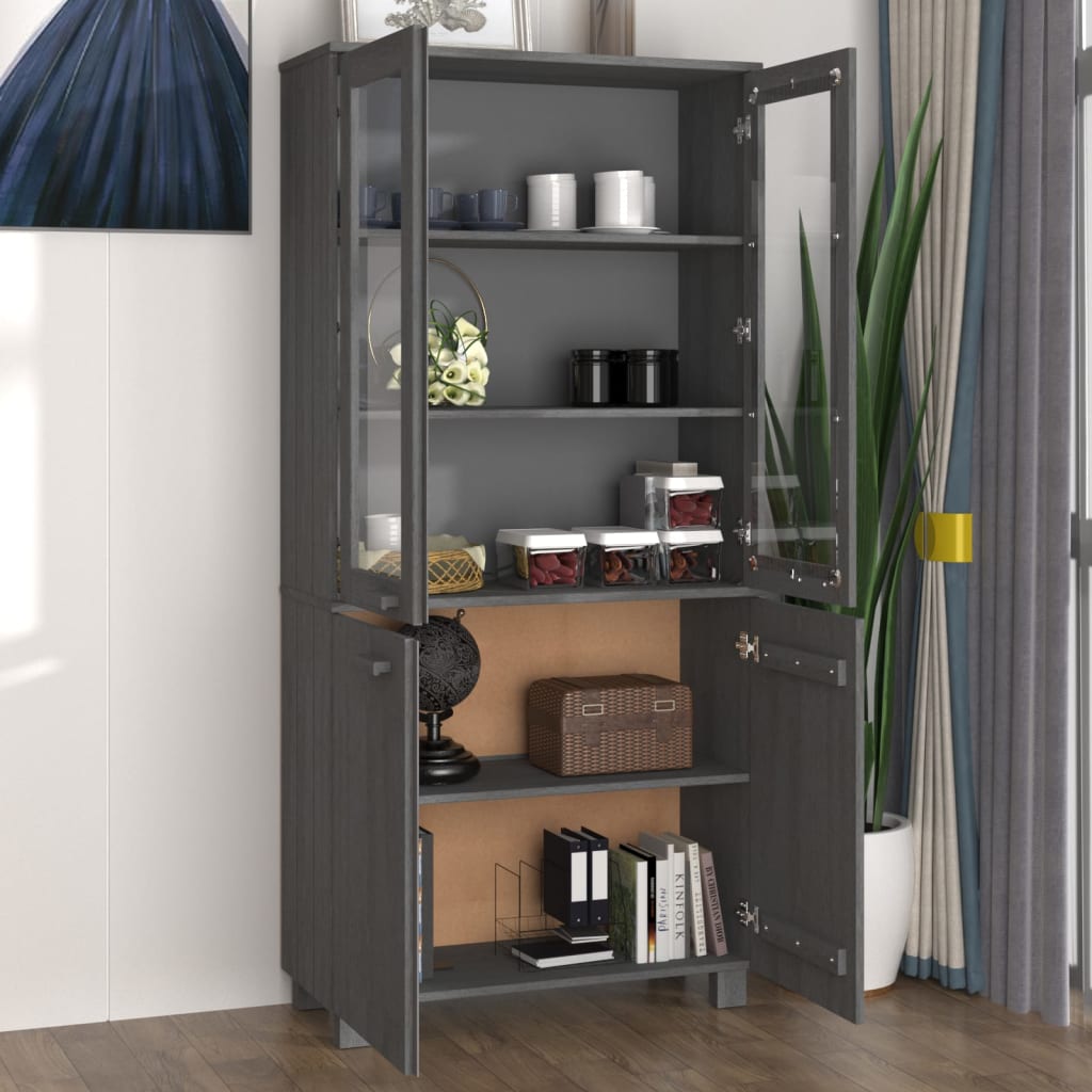 Highboard Set of 2 Dark Grey Solid pine wood, MDF, glass