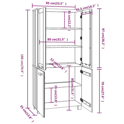 Highboard Set of 2 Dark Grey Solid pine wood, MDF, glass