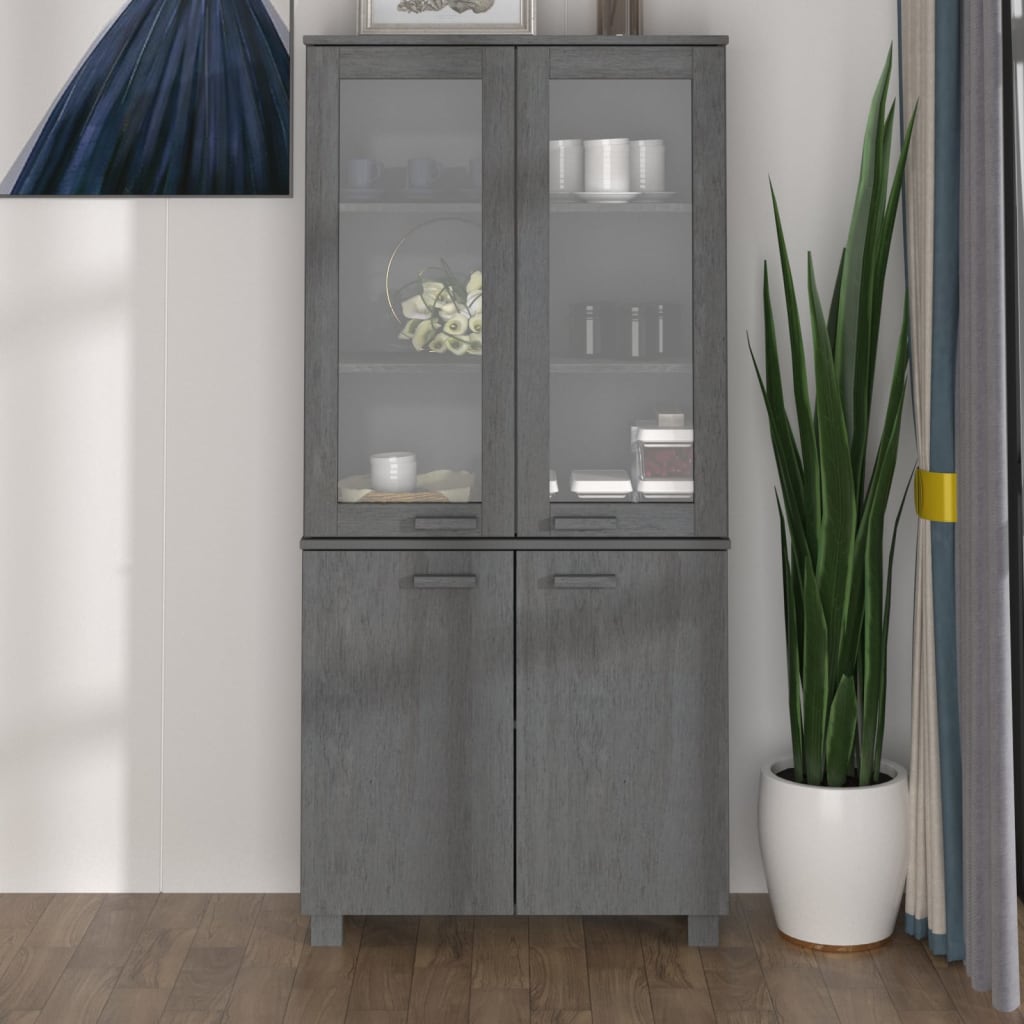 Highboard Set of 2 Dark Grey Solid pine wood, MDF, glass