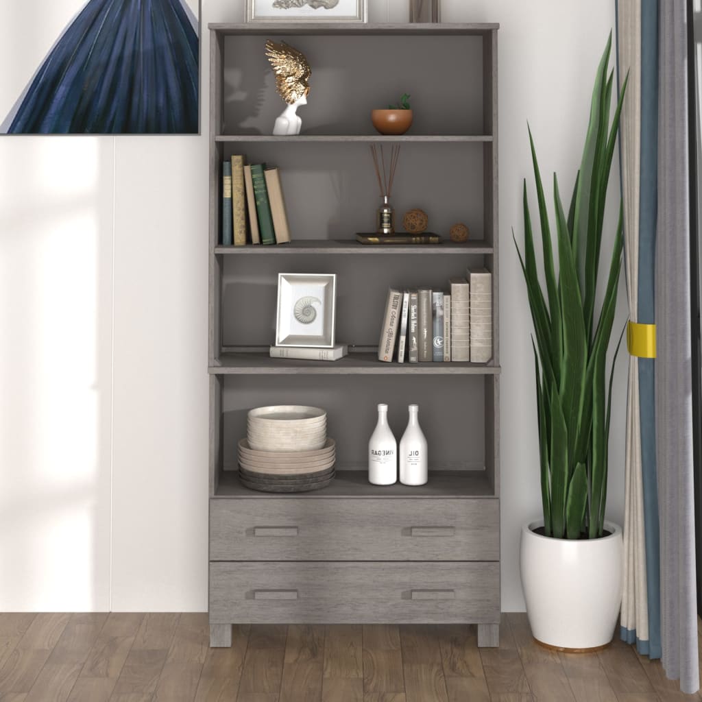 Highboard Set of 2 Light grey Solid pinewood, MDF Large