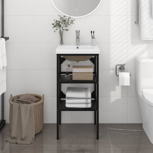 Washbasin Frame With Basin Black, White Iron Regular
