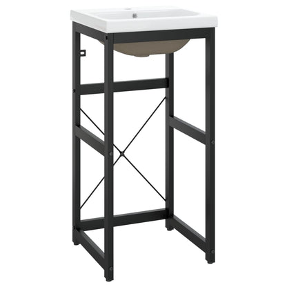 Washbasin Frame With Basin Black, White Powder-coated iron, Ceramic