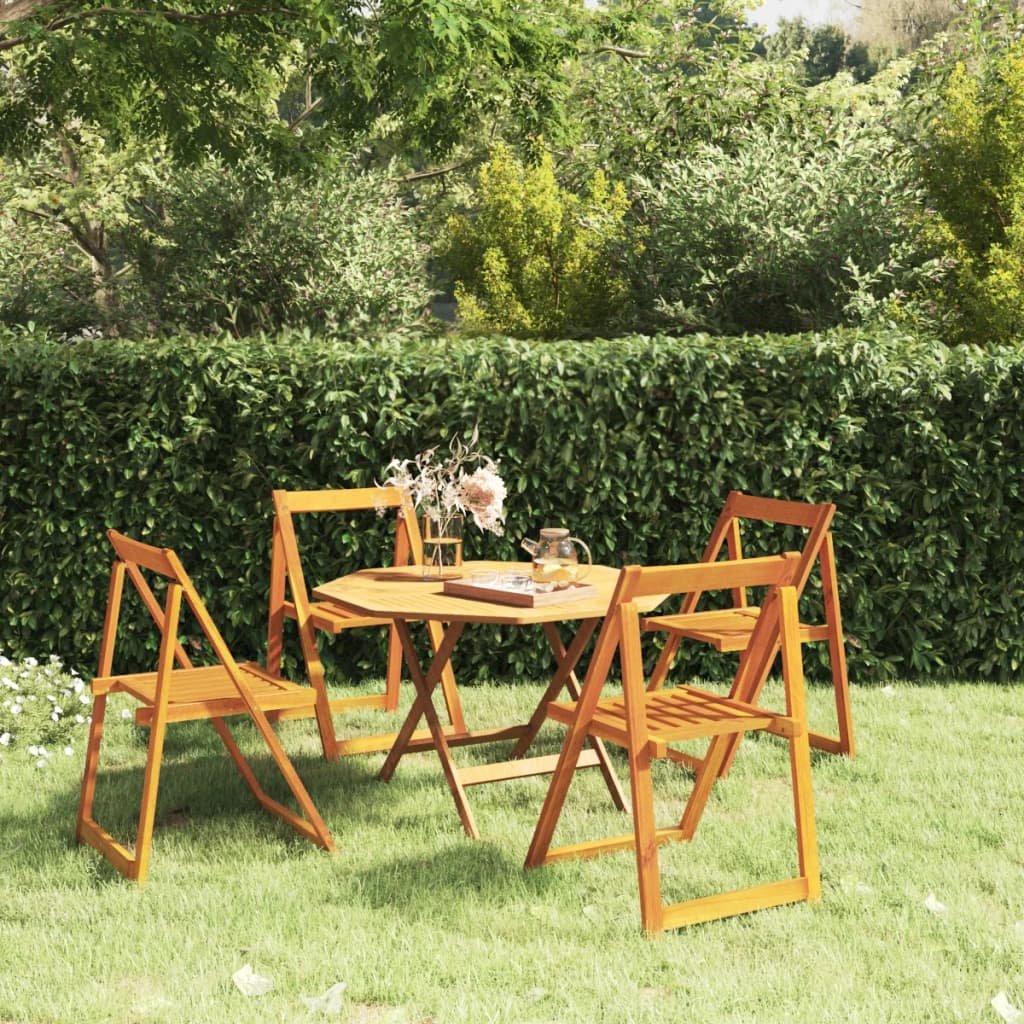 Garden Chair Set of 4 Natural Wood Solid Acacia Wood Standard