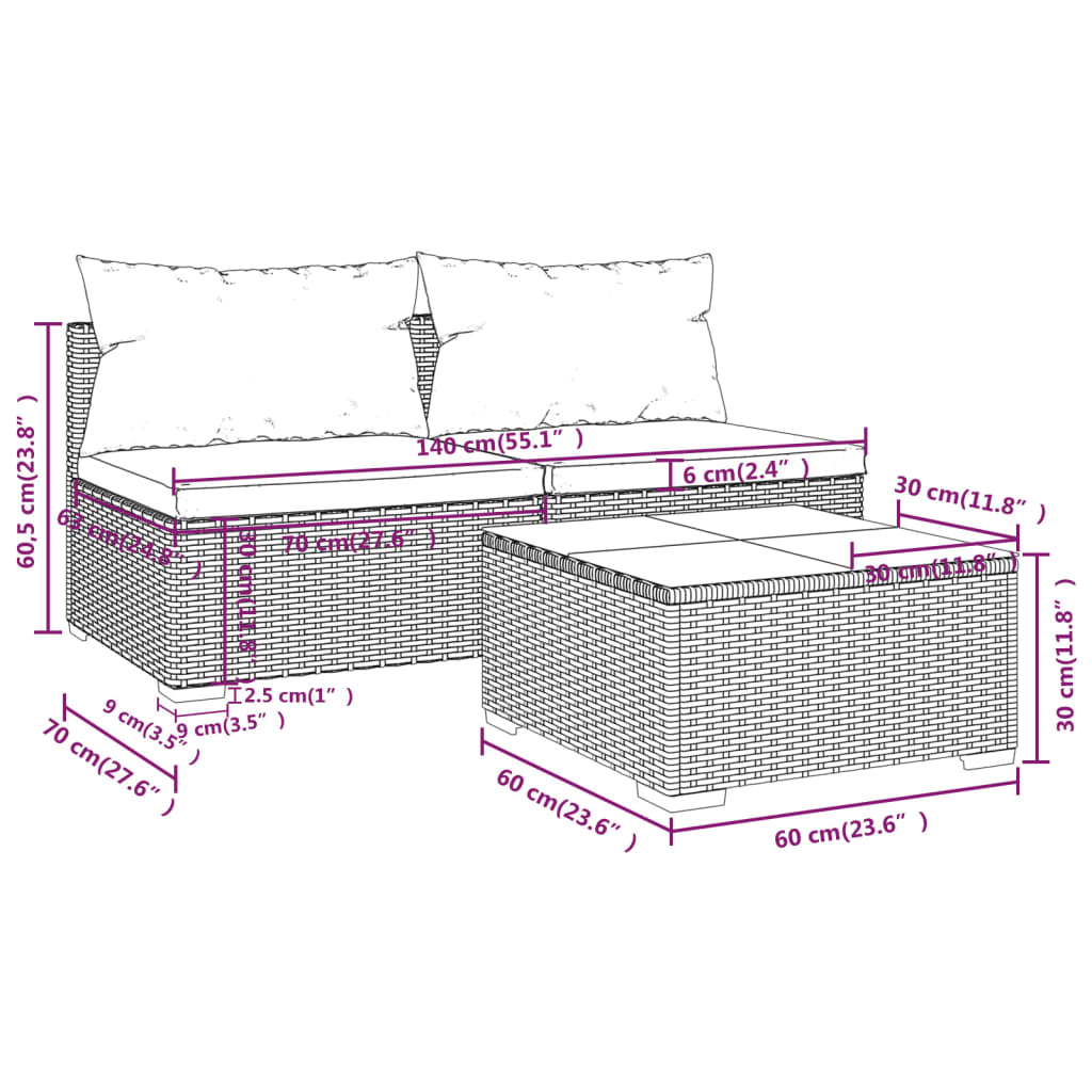 Garden Lounge Set Brown PE rattan Medium