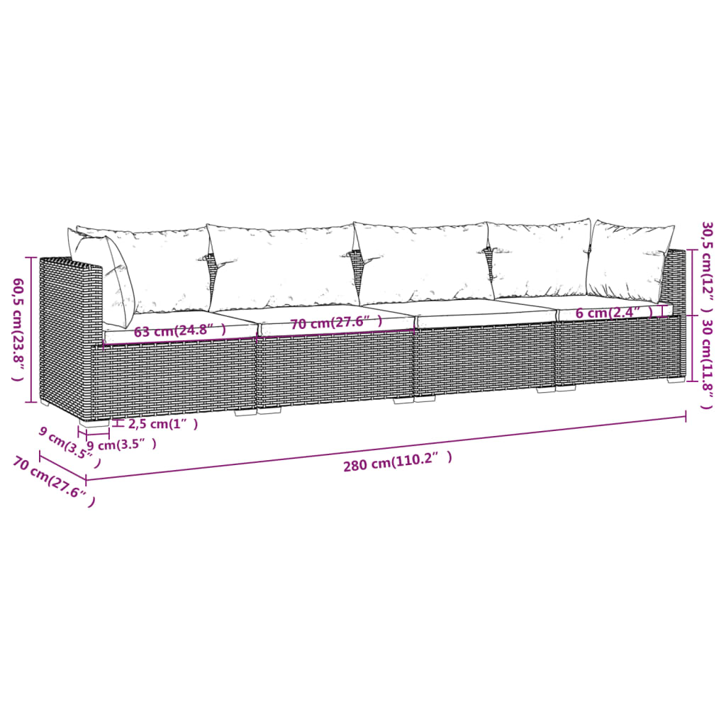 Garden Lounge Set Black PE rattan Modular set size Modular