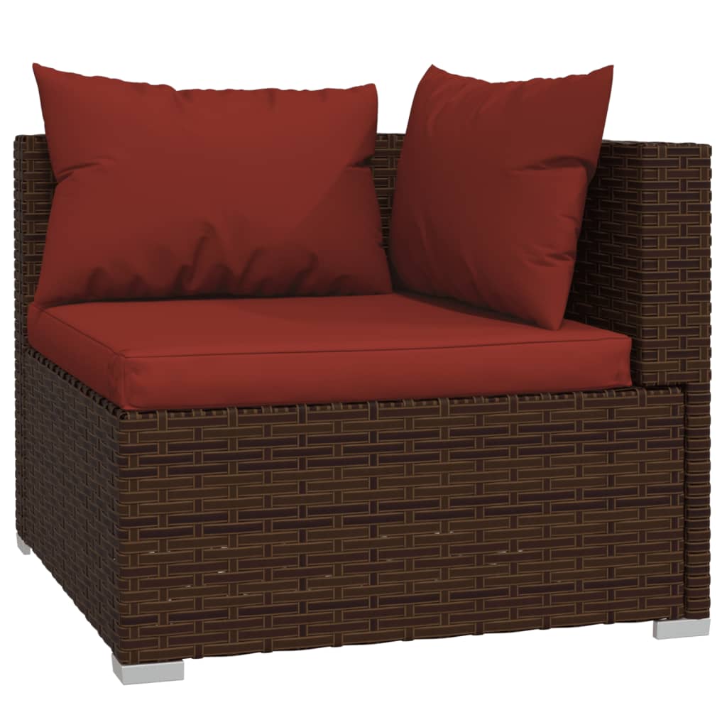Garden Lounge Set Brown PE rattan, powder-coated steel, plastic