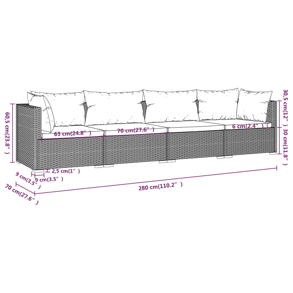 Garden Lounge Set Brown PE rattan, powder-coated steel, plastic