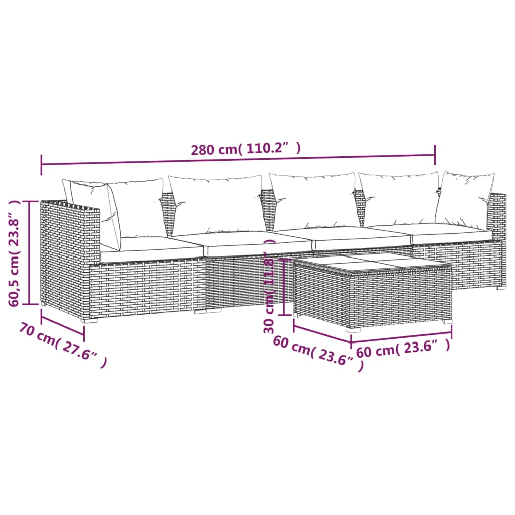 Garden Lounge Set Brown PE rattan Large Modular