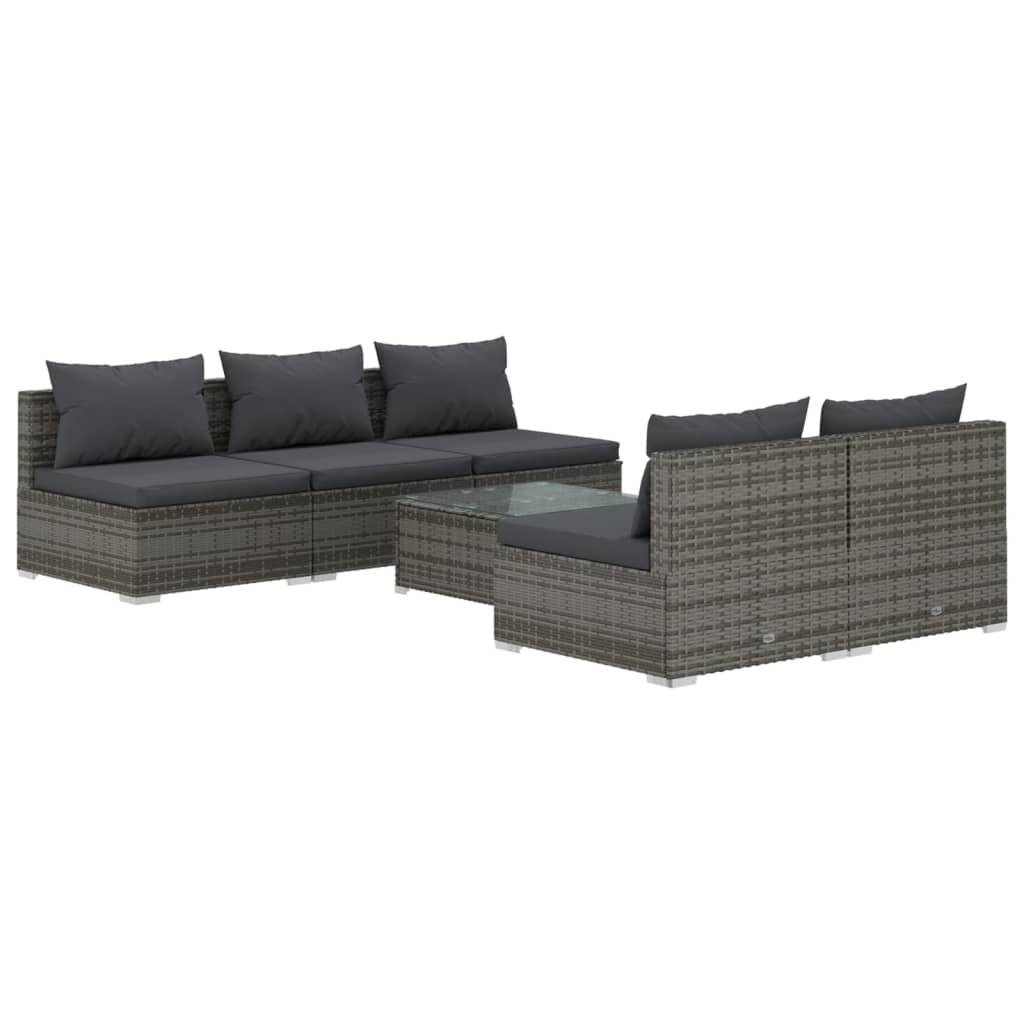 Garden Lounge Set Grey PE wicker, powder-coated steel, plastic, glass