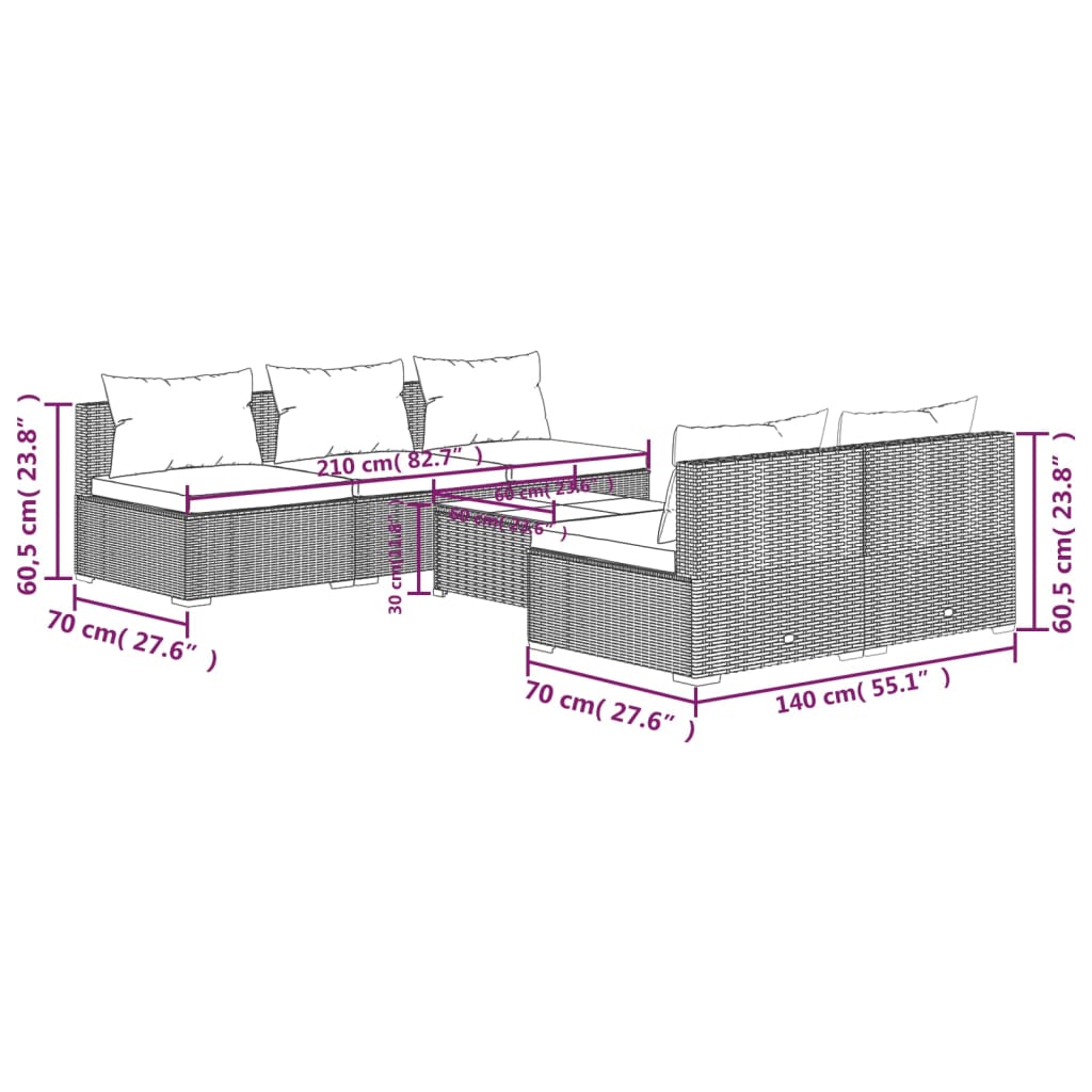 Garden Lounge Set Grey PE wicker, powder-coated steel, plastic, glass