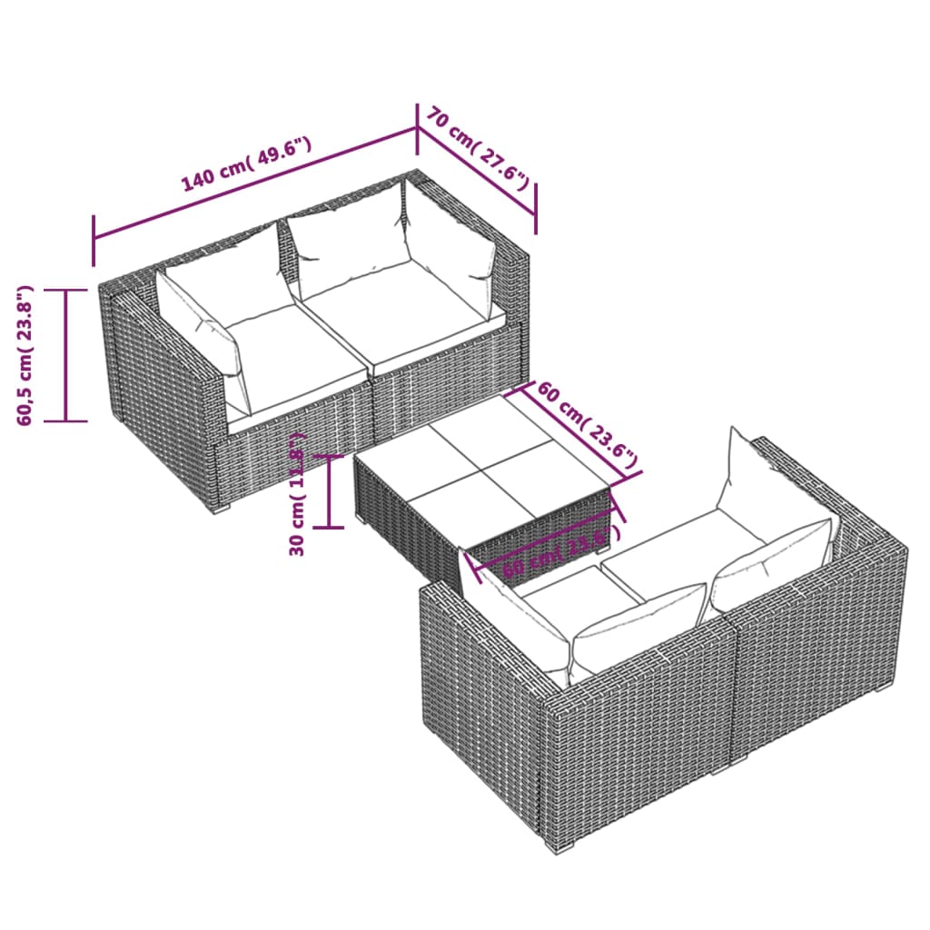 Garden Lounge Set Brown with cinnamon red cushions