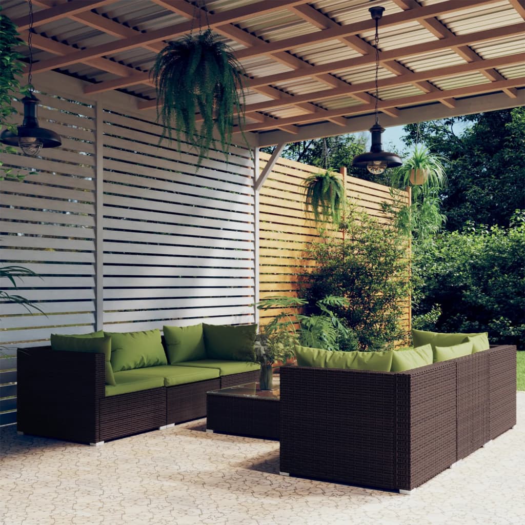 Garden Lounge Set Brown with Green cushions