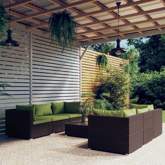 Garden Lounge Set Brown with Green cushions