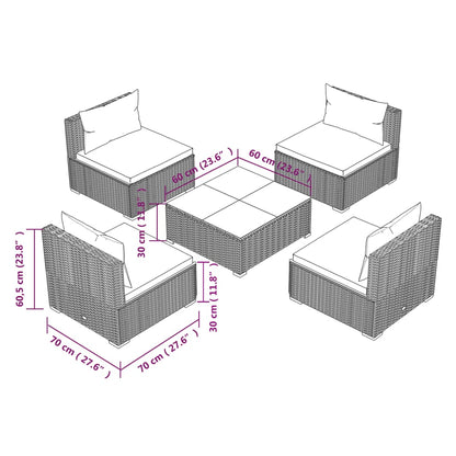 Garden Lounge Set Brown PE rattan, powder-coated steel, fabric