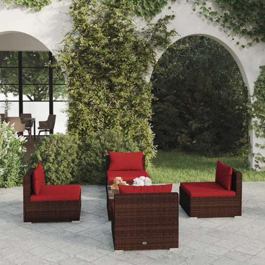 Garden Lounge Set Brown PE rattan, powder-coated steel, fabric
