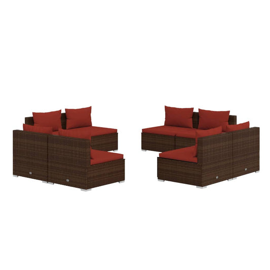 Garden Lounge Set Brown PE rattan, powder-coated steel 8 Piece Set
