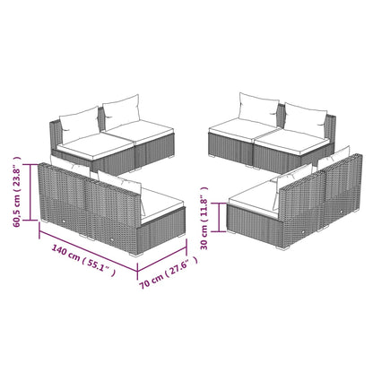 Garden Lounge Set Brown PE rattan, powder-coated steel 8 Piece Set