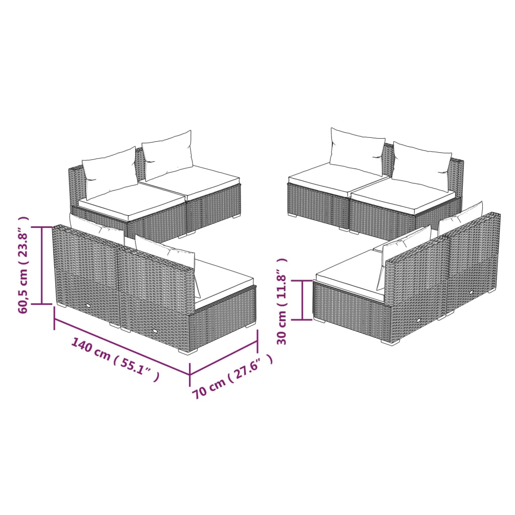 Garden Lounge Set Brown PE rattan, powder-coated steel 8 Piece Set