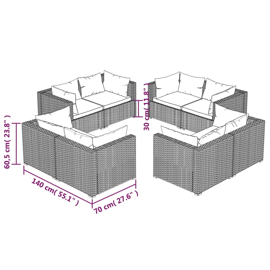 Garden Lounge Set Black, Water Blue