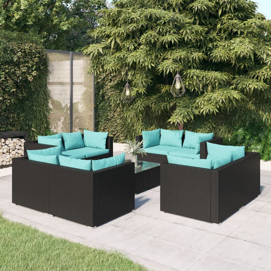 Garden Lounge Set Black PE rattan 9 piece set Modular