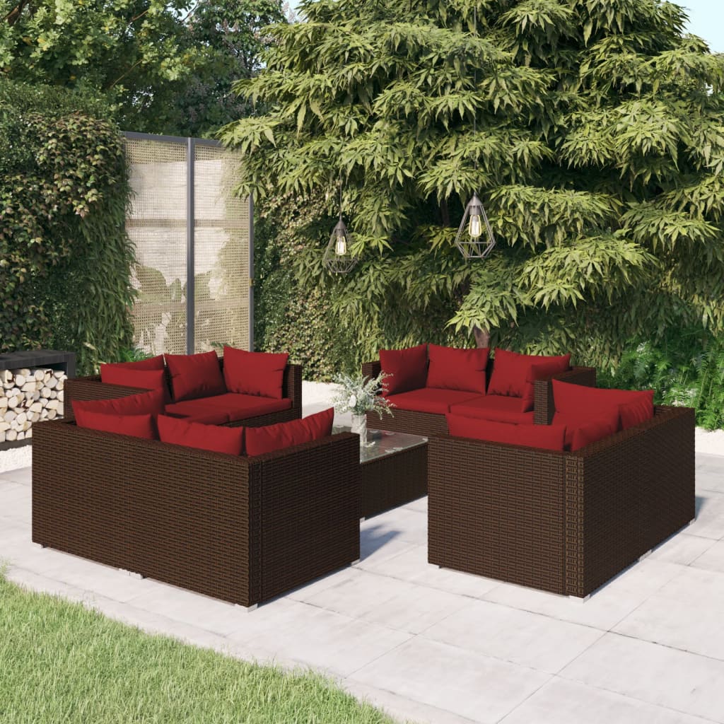 Garden Lounge Set Brown PE rattan 9-piece set Modular