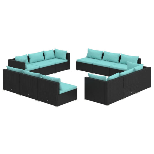 Garden Lounge Set Black, Water Blue