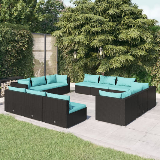 Garden Lounge Set Black, Water Blue