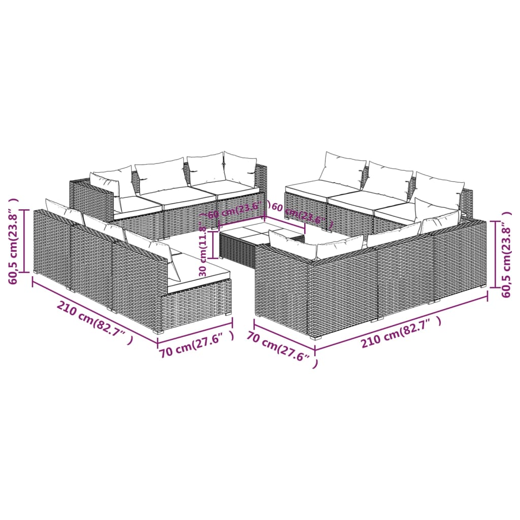 Garden Lounge Set Black