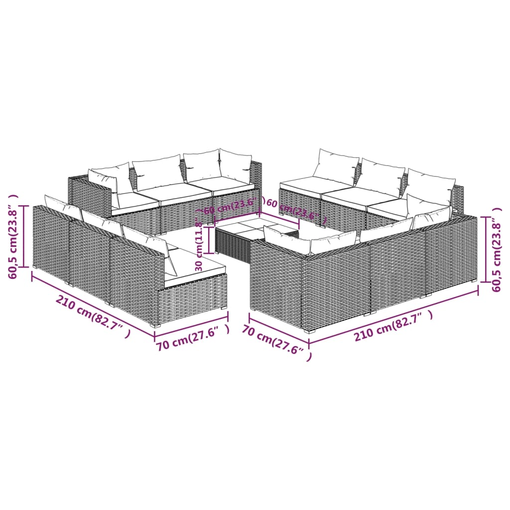 Garden Lounge Set Brown PE rattan Large Modular