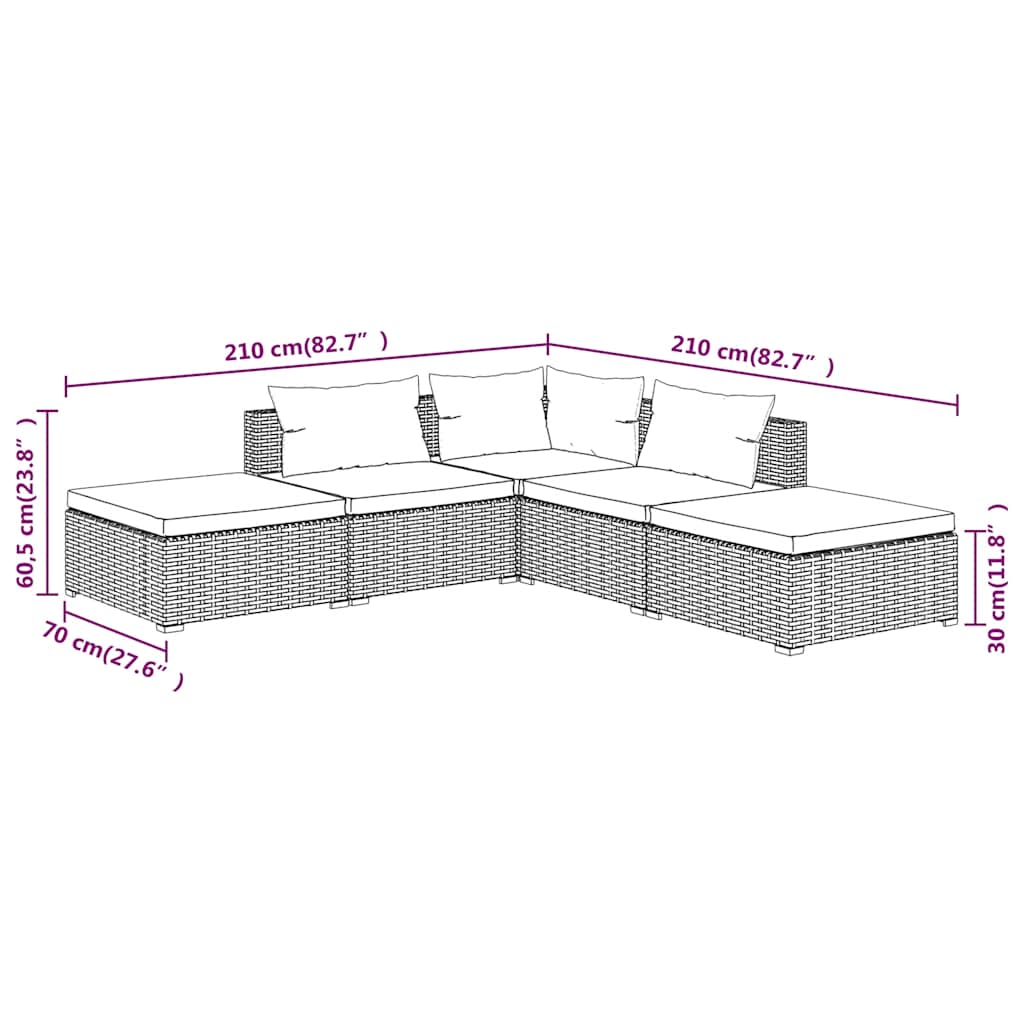 Garden Lounge Set Black Poly Rattan, Powder-Coated Steel, Plastic