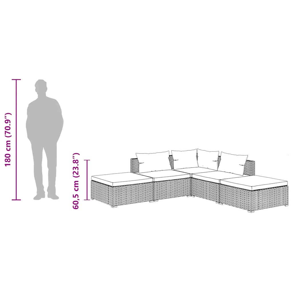 Garden Lounge Set Black Poly Rattan, Powder-Coated Steel, Plastic